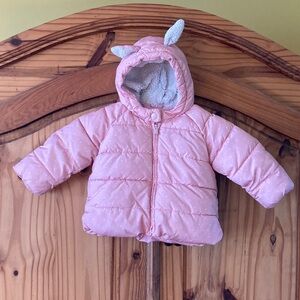 Girls Baby Gap pink white polka dot hooded winter coat size 18-24 months